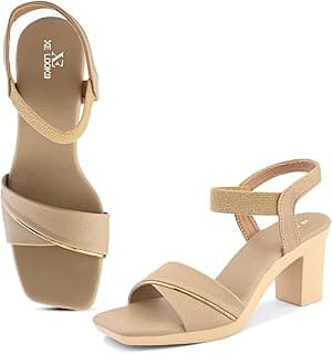 XE Looks Wide Front Strap with Gold Accent | Textured Finish | Cushioned Footbed | Block Heel Sandal For Girl & Women