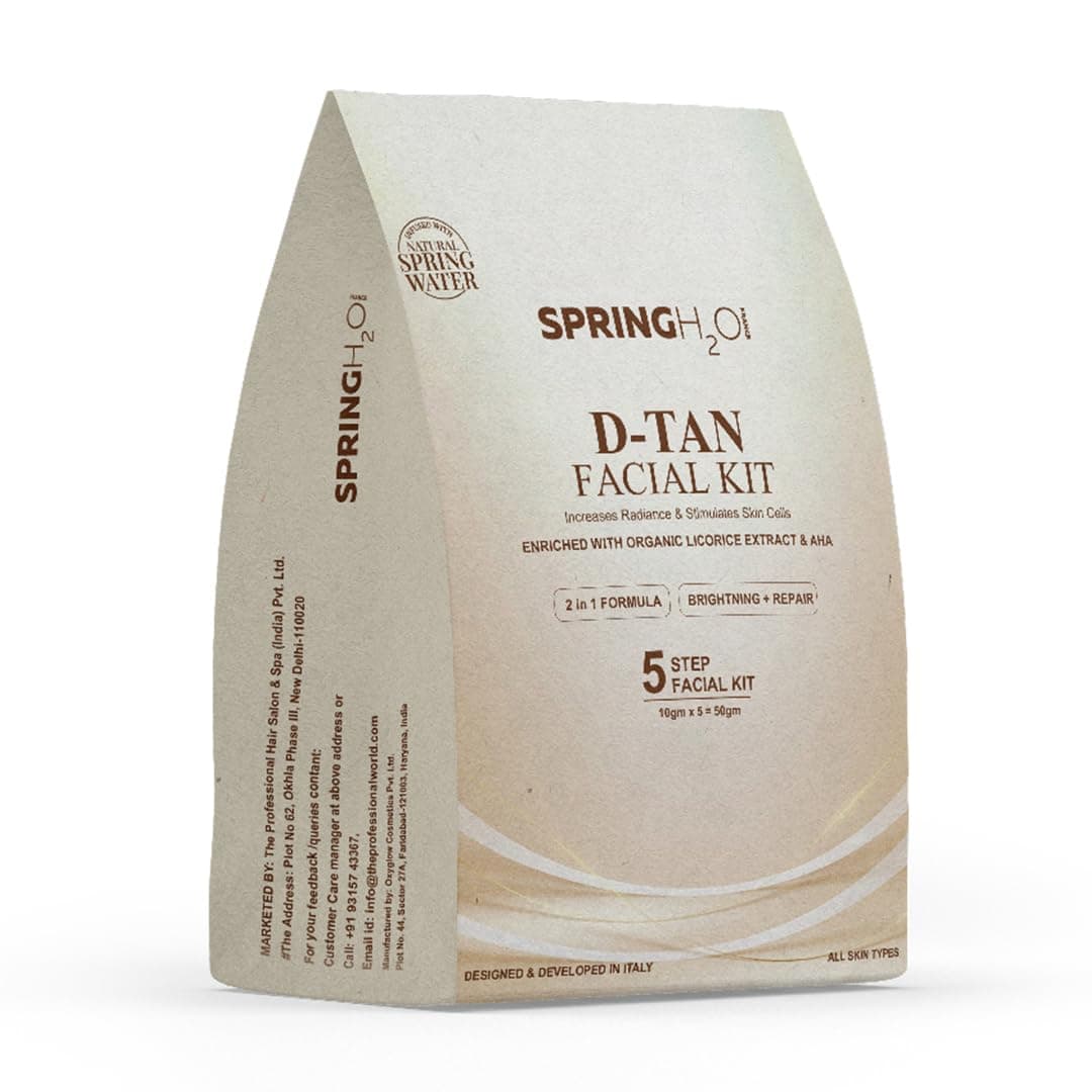 Spring H2O D-TAN Facial Kit 50 gm| 2 in 1 Formula Brightning+Repair & Tan Removel | Enriched with Organic Licorice Extract and AHA| Simple 5 Step