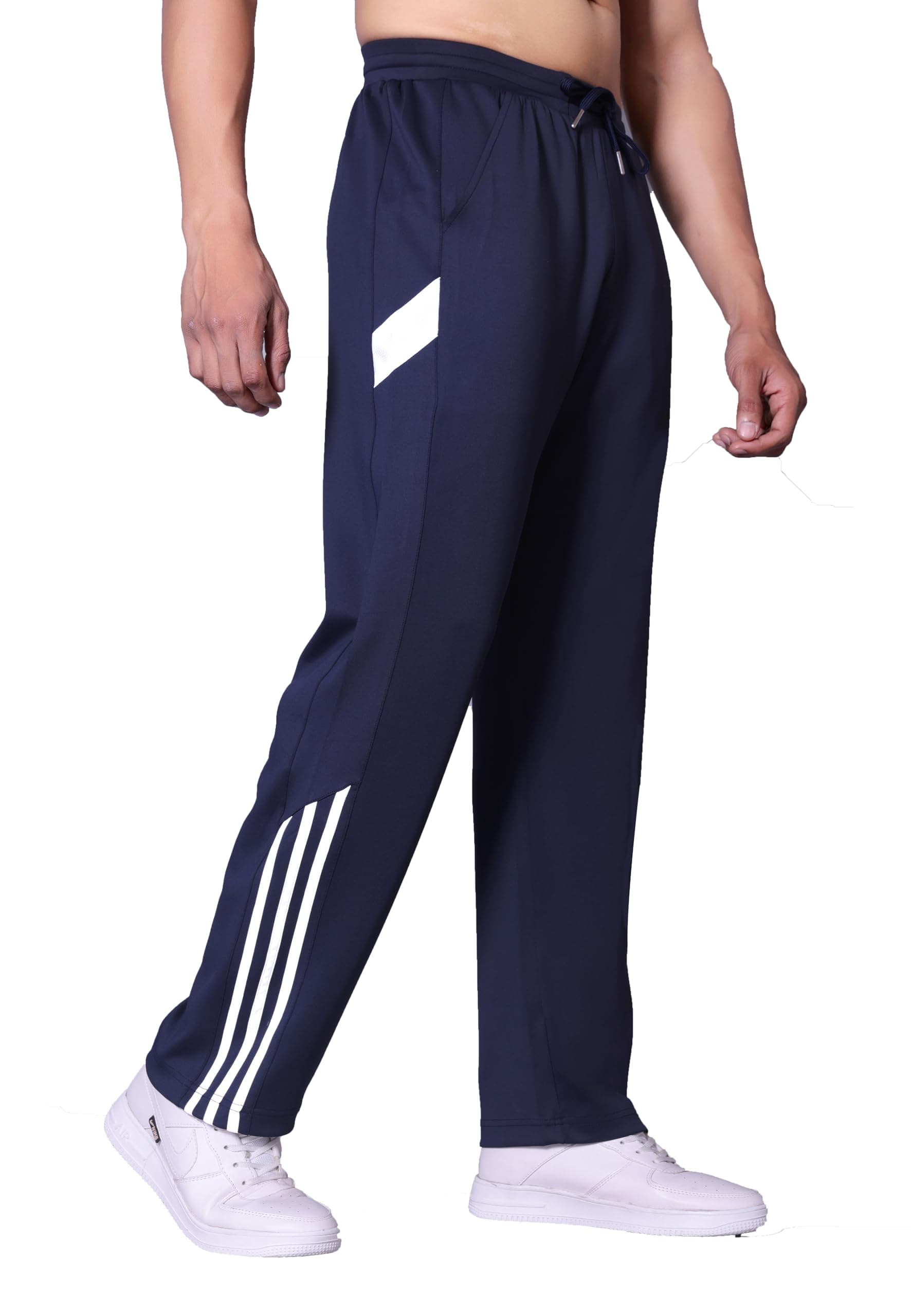 Flapfit Men's Striped Pattern Spandex Track Pant with Full Length Drawstring Closure Type and Loose Fit Jogger Style
