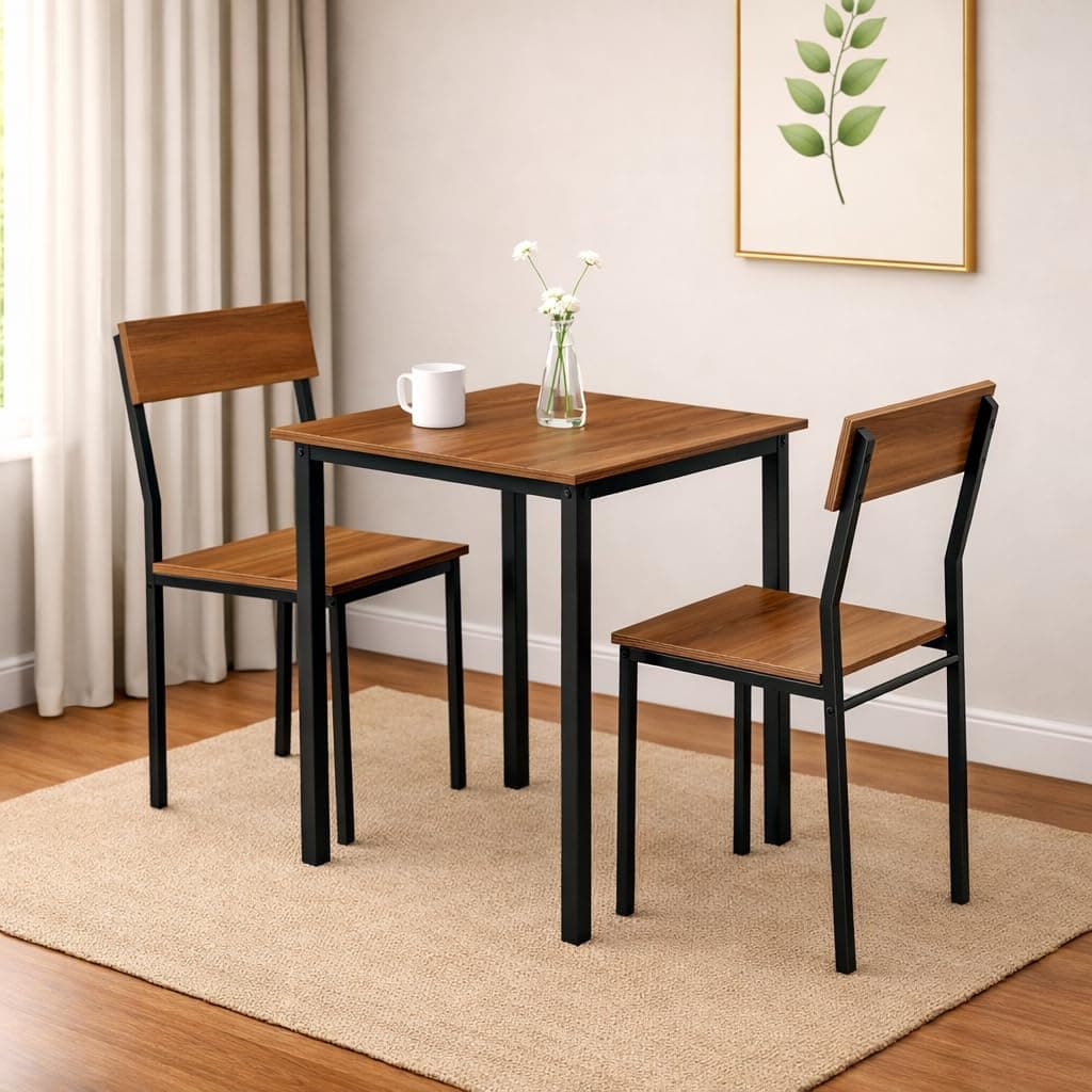 FORECRAFTS Dining Table Set of 2, 2 Seater Dining Table with Chairs, Engineered Wood Top & Metal Frame, Space Saving Compact Dining Table for Kitchen, Home & Apartment (Teak Walnut - DIY)