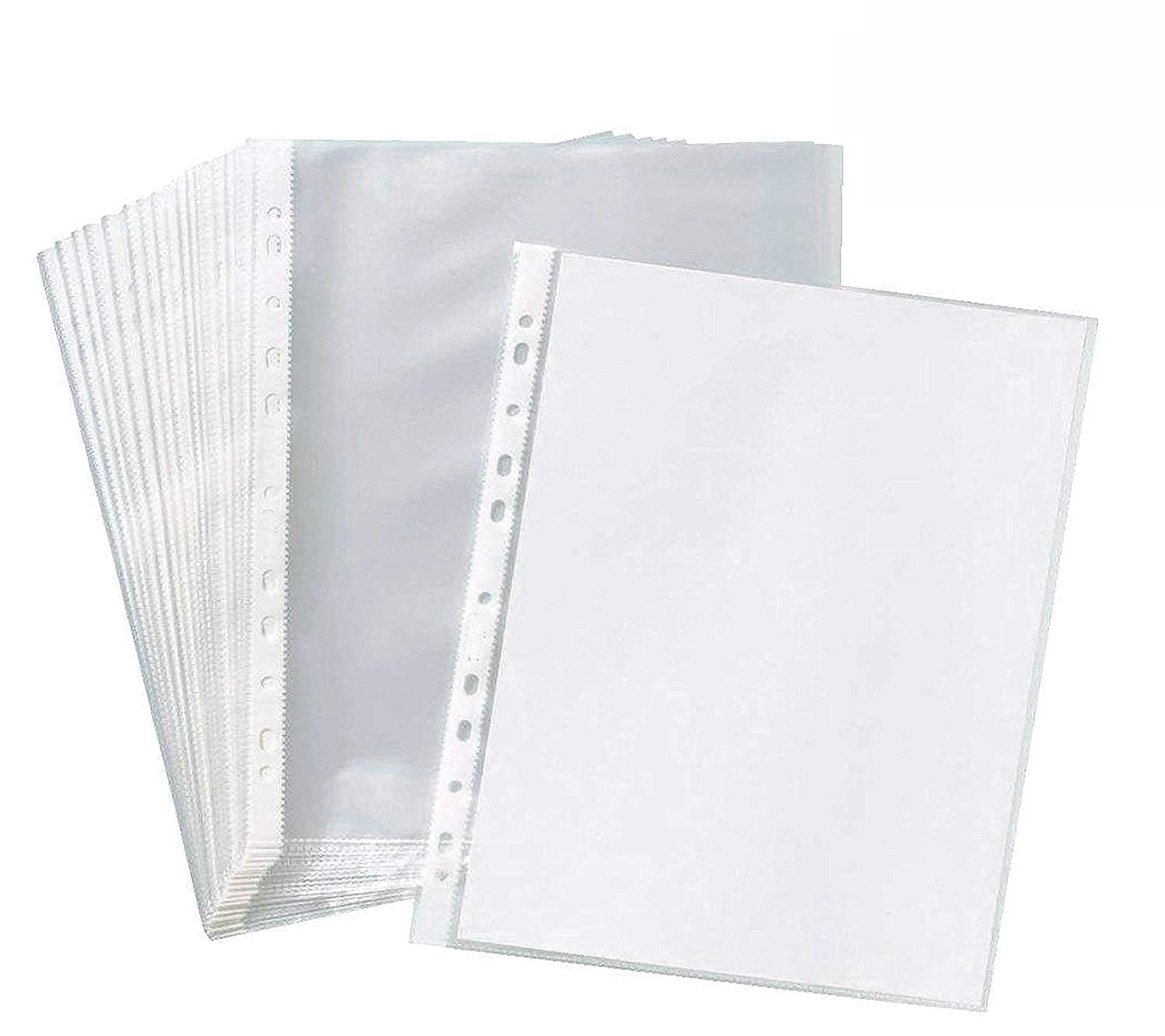 Peeplvalue Pack of 50 Heavy Duty 150 Micron A3 Size Transparent Document Sleeves, Leaf Sheet Clear Certificates, Waterproof Sheet Protectors 11 Holes Punched