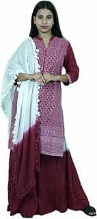 Generic Zara Ladies Fashion Hub Cotton Fabric with Chicken Work Kurti, Dual Shade Sarara with Matching Dupatta for Women's & Girls
