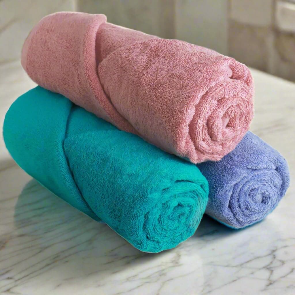 HEELIUM Bamboo Bath Towel | Ultra Absorbent | 3X Softer Than Cotton Towels | 140 x 70 cm - 600 GSM | Pack of 3 - Peach, Teal, Iris