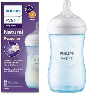 Philips Avent Blue Natural Plastic Baby Feeding Bottle | No.1 Brand Recommended by Moms Worldwide | Ideal for 1 months+| Natural Response Technology Mimics Breastfeeding | Uniquely Designed Nipple releases milk only when baby drinks | Pack of 1 | Blue | SCY903/21