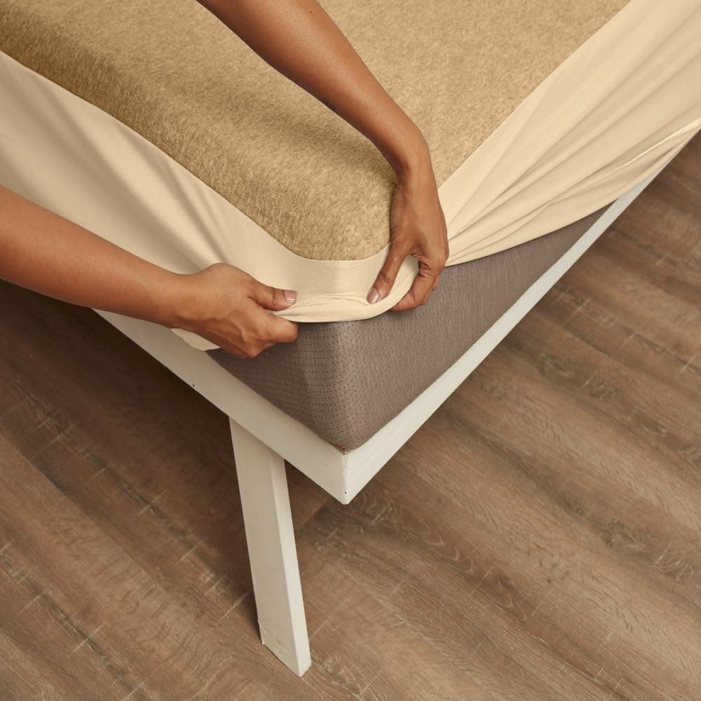 Wakefit Cotton Feel Terry Ultra Soft Waterproof Mattress Protector | Breathable - Hypoallergenic Mattresses Cover 75" x 48" - Diwan, Beige