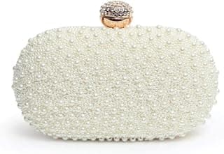 THE TAN CLAN Asad All White Pearl Hand Embroidered Clutches for Women Purses Luxury Evening Handbags for Ladies