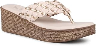 Inc.5 Women Beige and Gold-Toned Textured Open Toe Wedge Heels Sandal