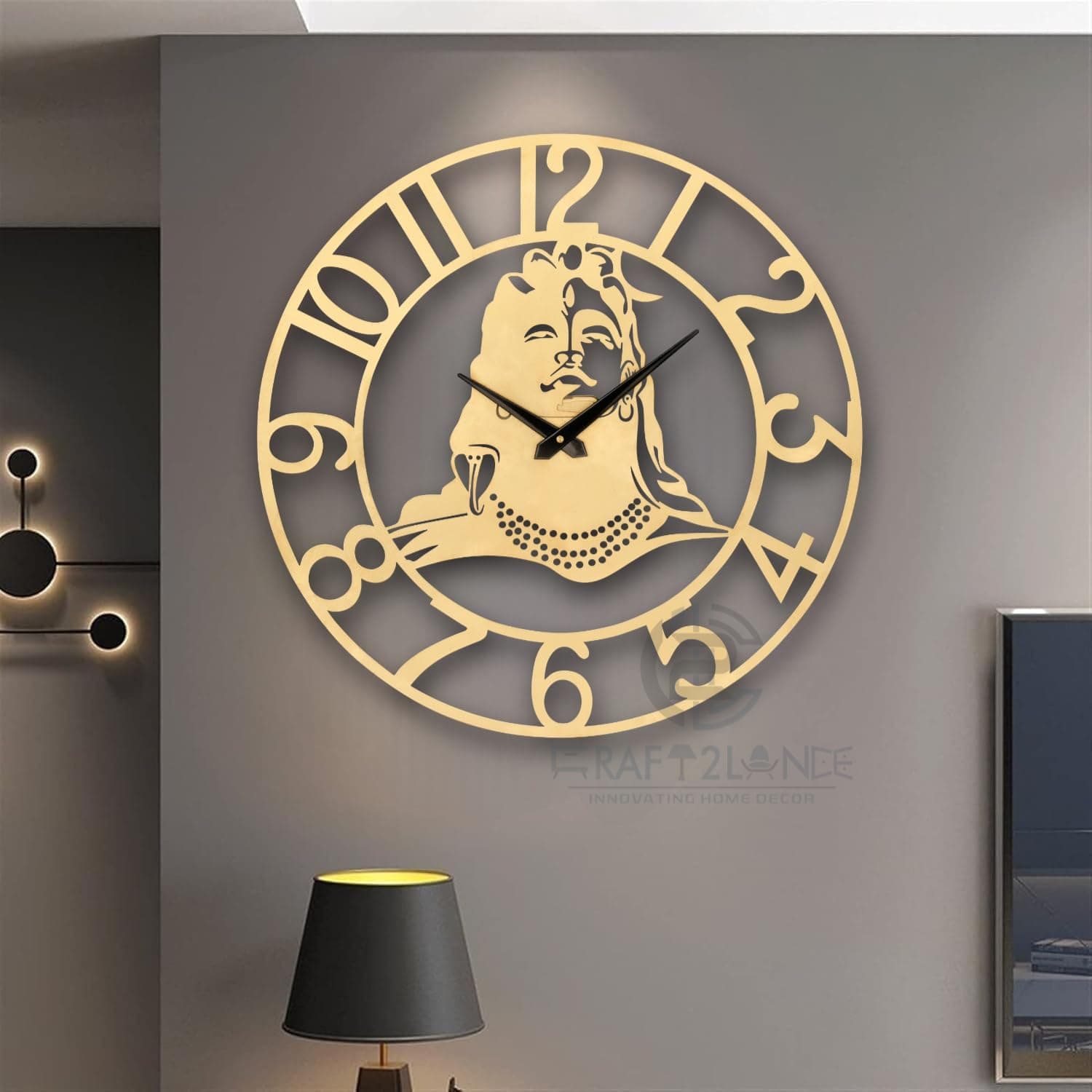 Craft2lance Metal Analog Wall Clock Decor Art Sculpture | 16 Inches (40 cm), Brown – Stylish Home, Office, Living Room, Bedroom & Restaurant/Café Wall Décor (Lord Shiva Gold)