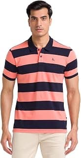 Parx Men's Pure Cotton Stripe Pattern Regular Fit Rib Collar Polo Neck Half Sleeve Casual T-Shirt