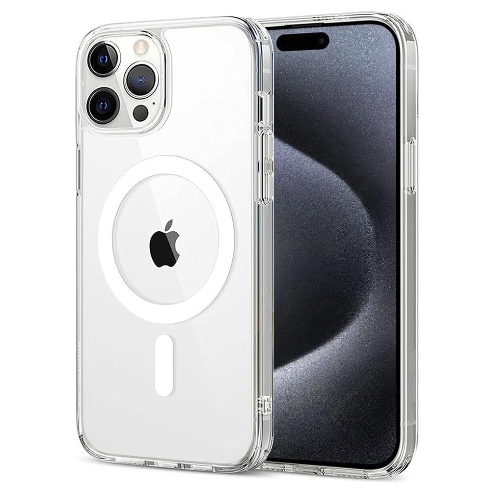 Amazon Brand- Solimo Mobile Cover for Apple iPhone 15 Pro Max (Silicon Crystal Clear Slim PC & TPU, Soft & Shockproof Back Case, Magnetic Case), Transparent
