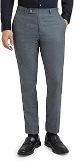 Raymond Men's Mid Rise Slim Fit Stripe Pattern Polyester Blend Flat Front Formal Trouser