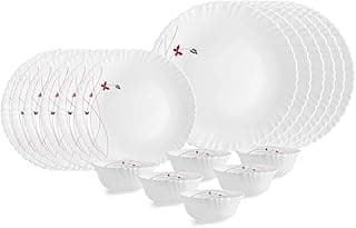 CELLO Lush Fiesta Dazzle Series Opalware Dinner Set of 18 Pieces for Family of 2 | Bone-Ash Free & Leadfree Opal Glass, Microwave & Dishwasher Safe, Plates & Bowls Crockery Set for Dining & Gifting