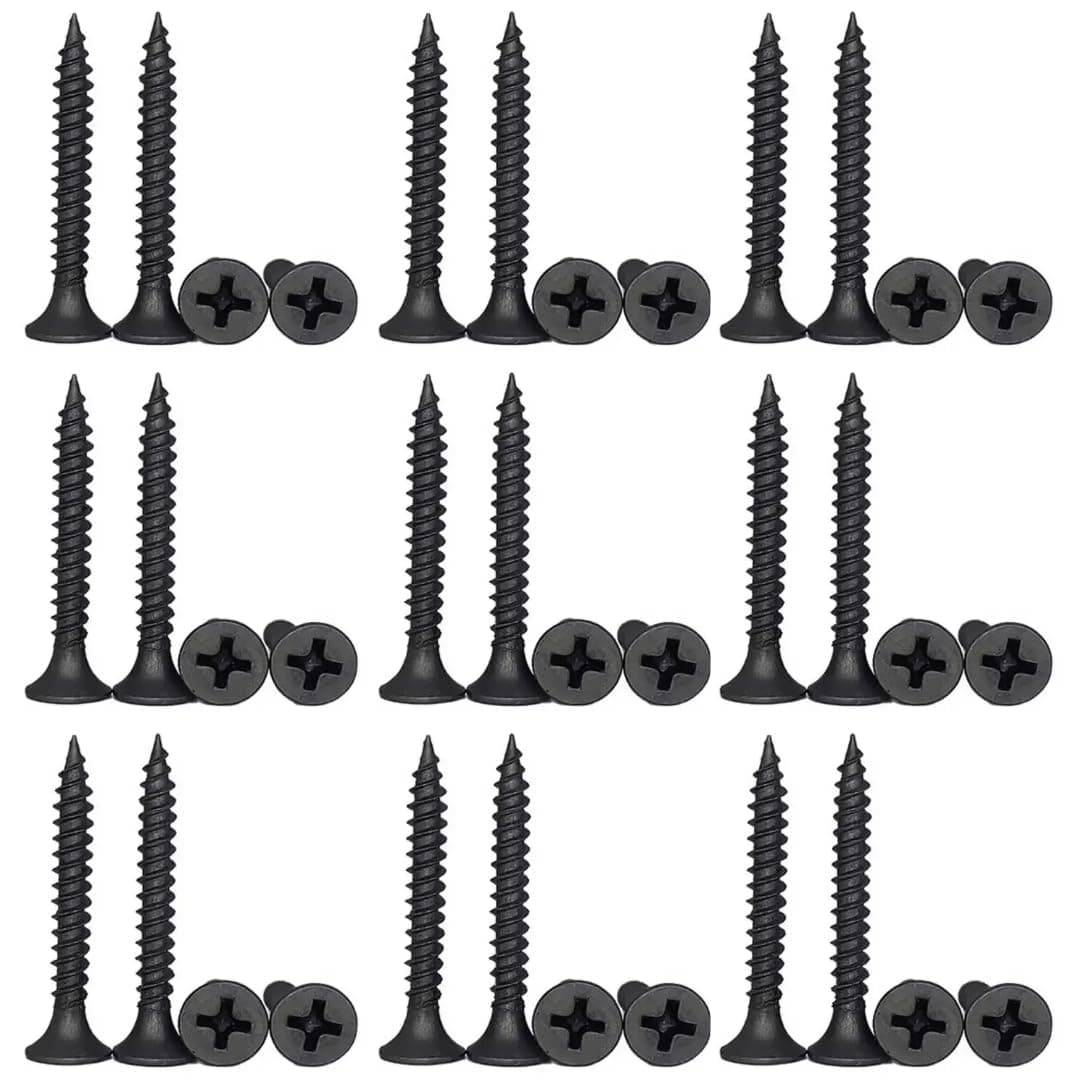 Hi-Plasst Pack of 100, 38mm (1.5") Black Self Drilling Bugle Head Drywall Screws for Gypsum Board - Phosphate Coated for Metal and Wood Studs, Ceiling & Partition Walls (Size #6, 3.5mm thickness)
