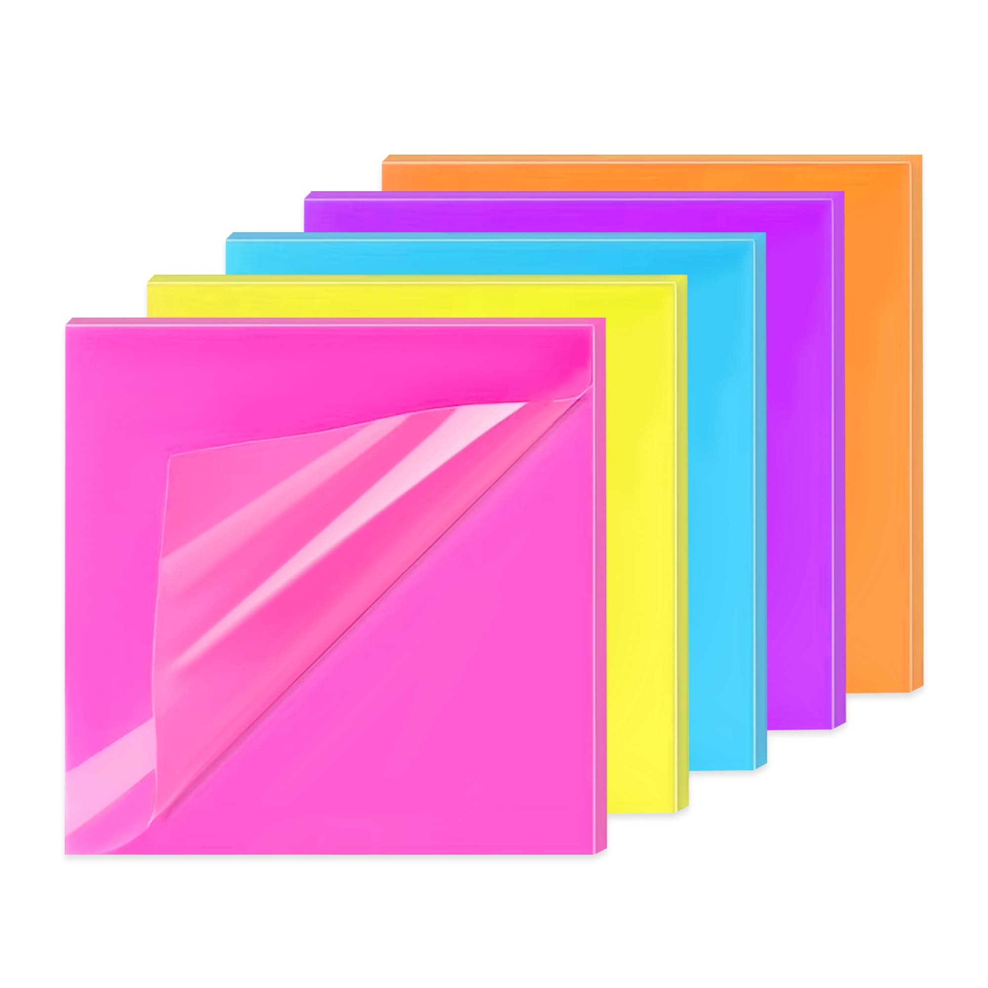 GLUN® 250 Sheet Super Sticky Notepad, Plain Notes for Lists and Longer Notes, 2 Times Sticking Power in Bright Neon Colors Size 3X3 inch
