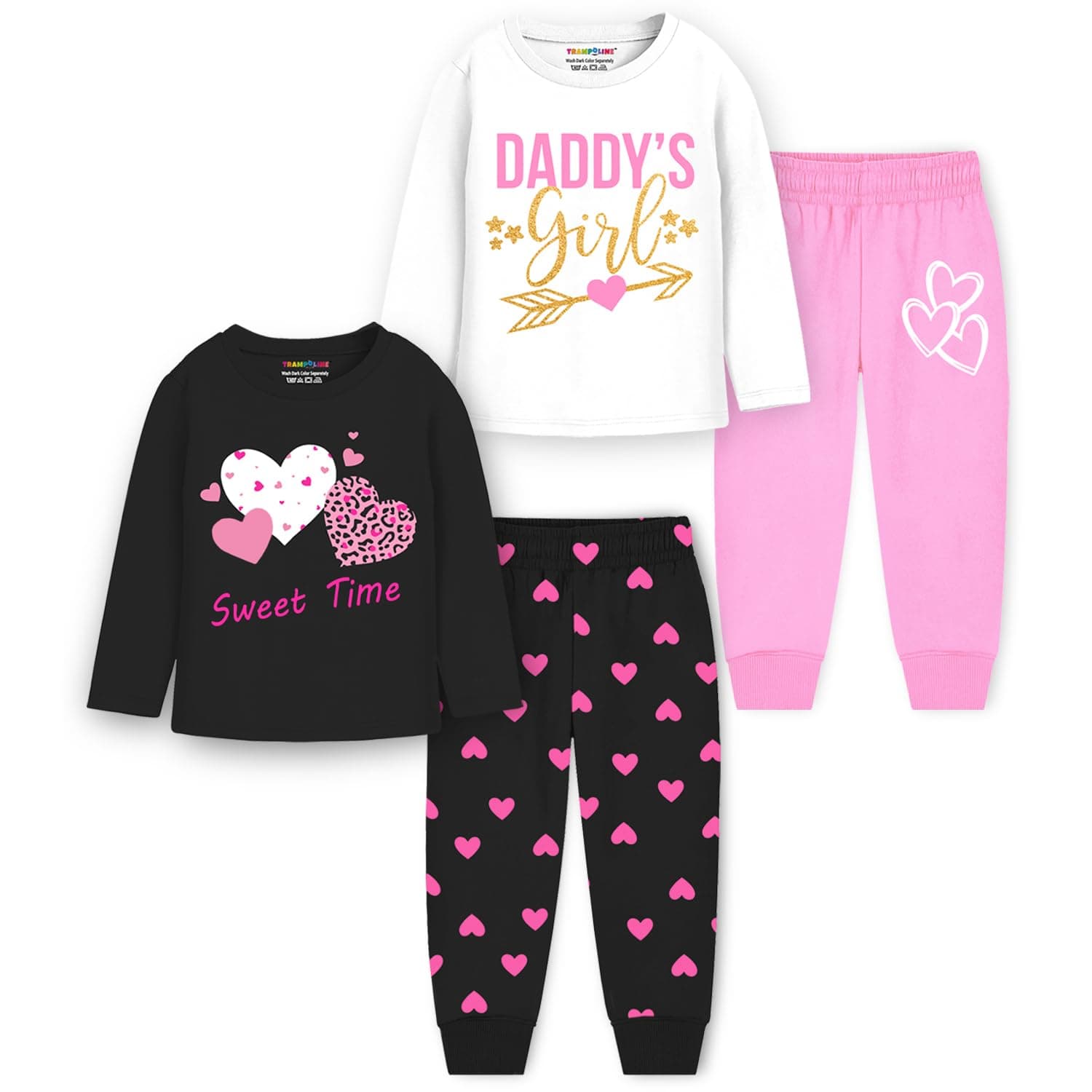Trampoline Girls Clothing Pack of 2 - Full Sleeves, Pull-On Pant| Cotton Blend T-Shirts & Pyjamas| Vibrant Prints, Soft Fabric, Comfy Fit Casual Wear Set for Toddlers & Kids