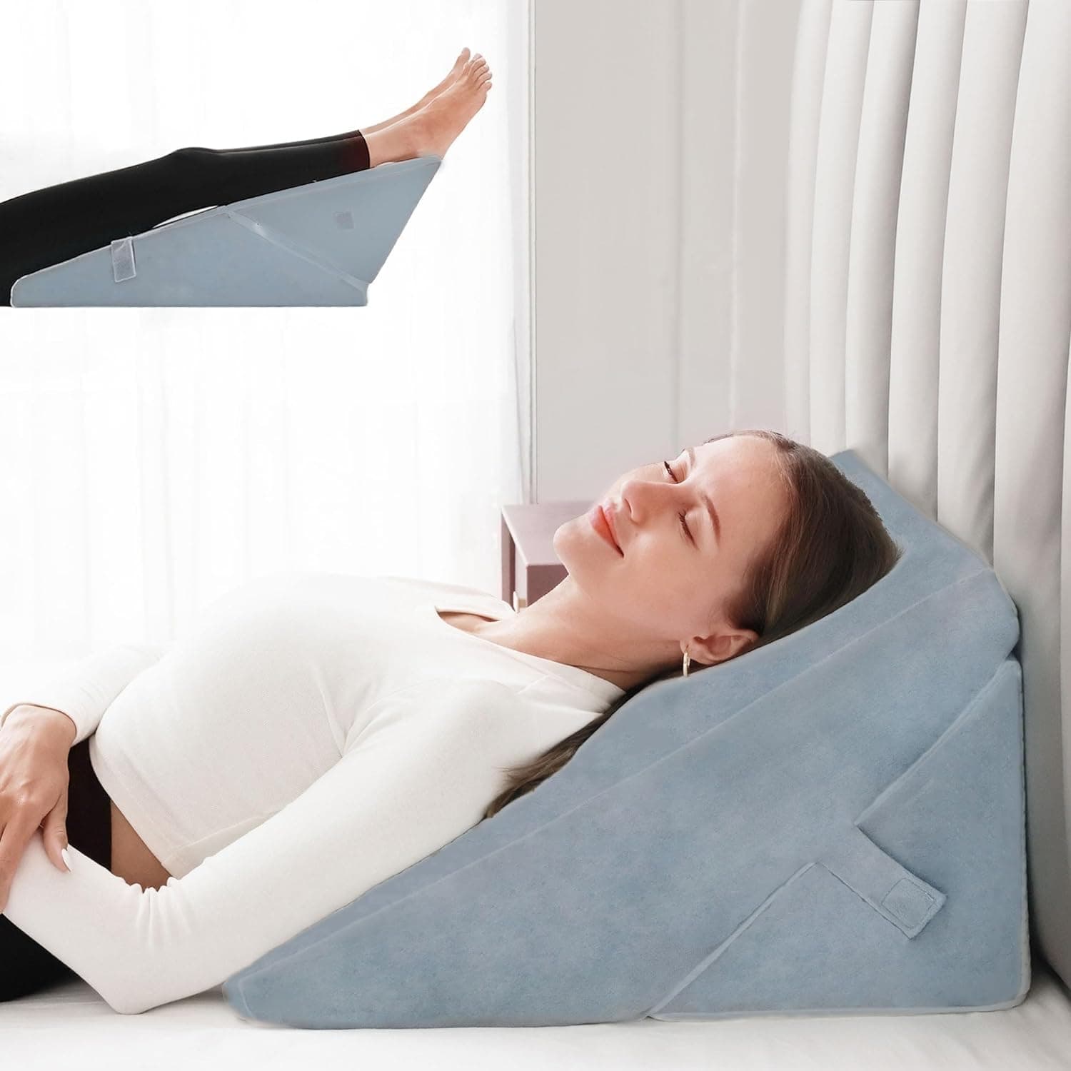 CUSHIO Adjustable Memory Foam Wedge Pillow for Back Support, 7-in-1 Versatile Design for Sleeping, Elevation and Leg Support with Removable Cover (22"x22"x12" Inches) Grey