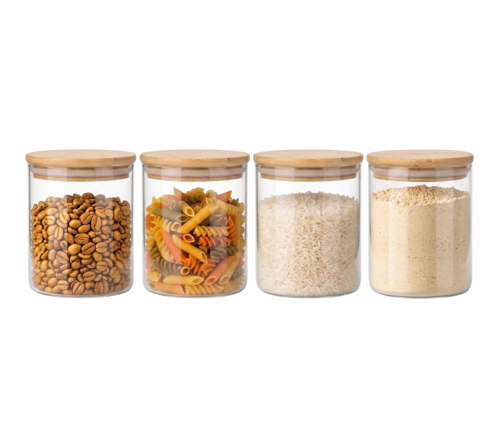 StacPro Airtight Glass Storage Jar with Bamboo Lid, 750ml | Borosilicate Multipurpose Kitchen Container for Coffee, Tea, Sugar, Spices, Dry Fruits & Snacks | Pantry Organizer (Pack of 4)