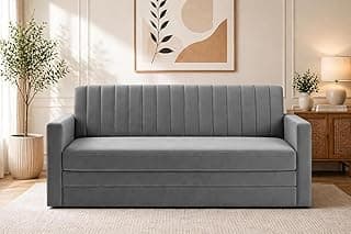 Modern Velvet 3-Seater Sofa Cum Bed with Armrest, Convertible Sleeper Couch Sofa for Living Room, Bedroom - Grey Color