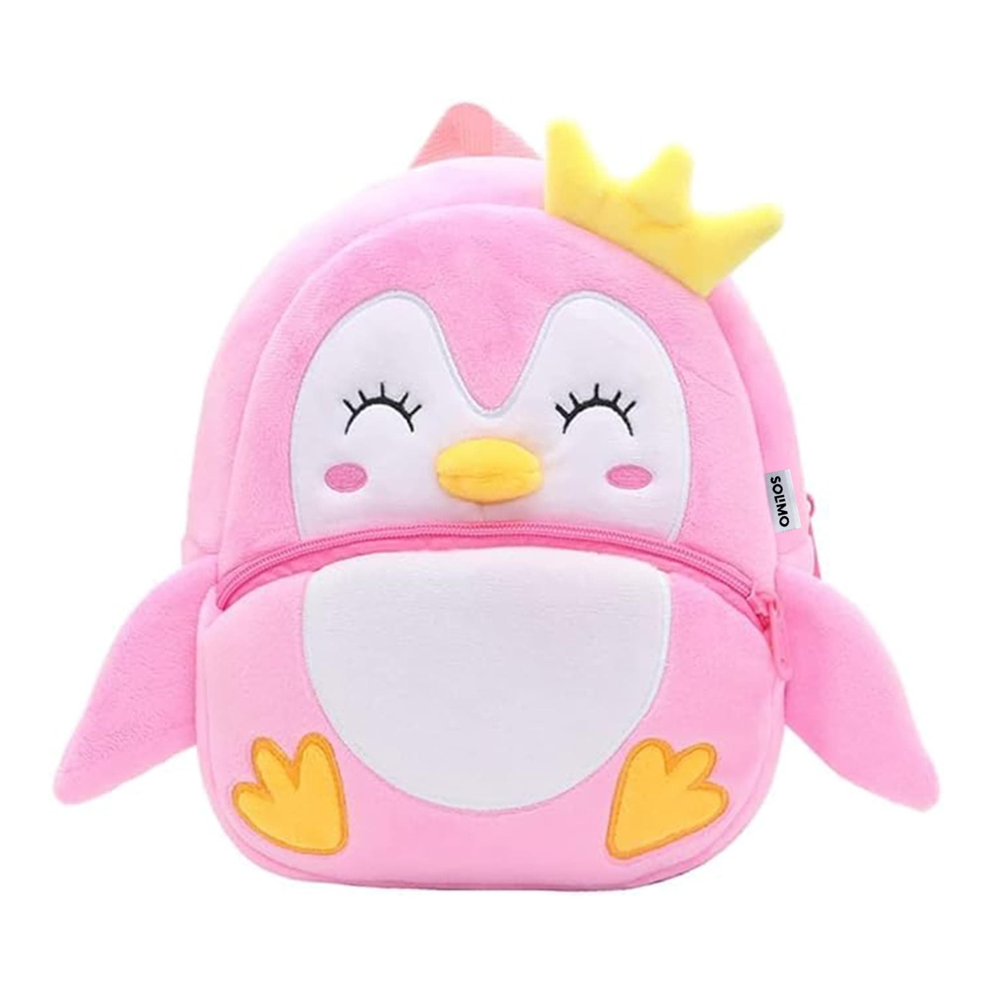 Amazon Brand - Solimo Velvet Toddler Backpack For Girls And Boys 2-6, Preschool Kindergarten Backpack, Cute Kids Backpacks, Cute Penguin Backpacks For Kids (10L_Multi Colour)