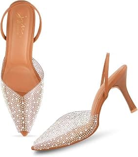 JM LOOKS Kitten Heels for Women Pointed Toe Mesh Rhinestone Heeled Sandals Stiletto Mid Heel for Wedding Party Dress Bride Pumps Shoes