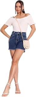 Miss Chase Women's Relaxed Fit High Rise Regular-Length Stretchable Denim Faded Shorts (MCSS23DEN09-10-319-34, Midnight Blue, 34)