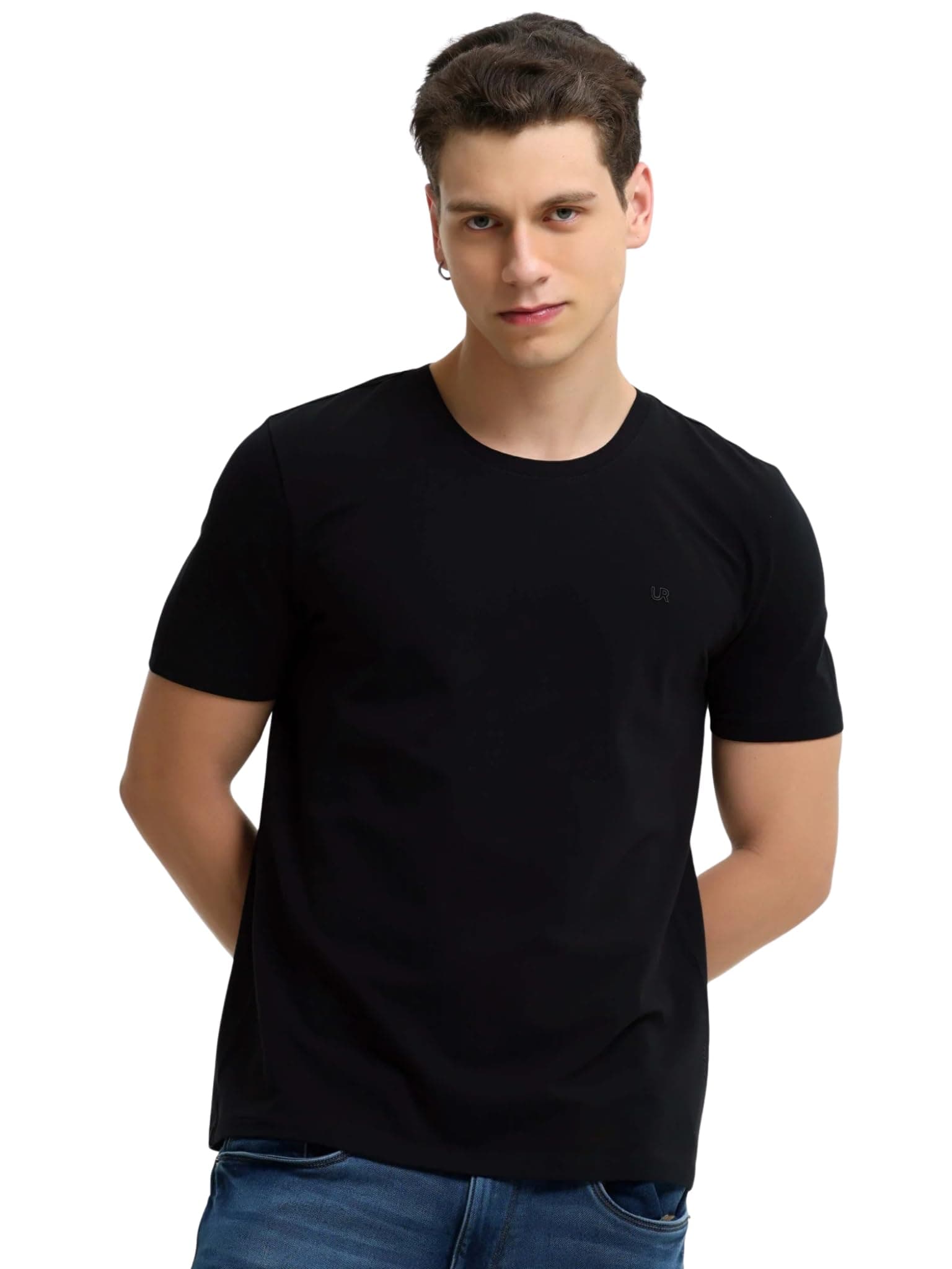 TURMS Men's Anti-Stain Casual Solid Round Neck T-Shirt, Anti-Odor & Water Repellent, Stretchable & Breathable, Cotton Rich Fabric, Half Sleeve