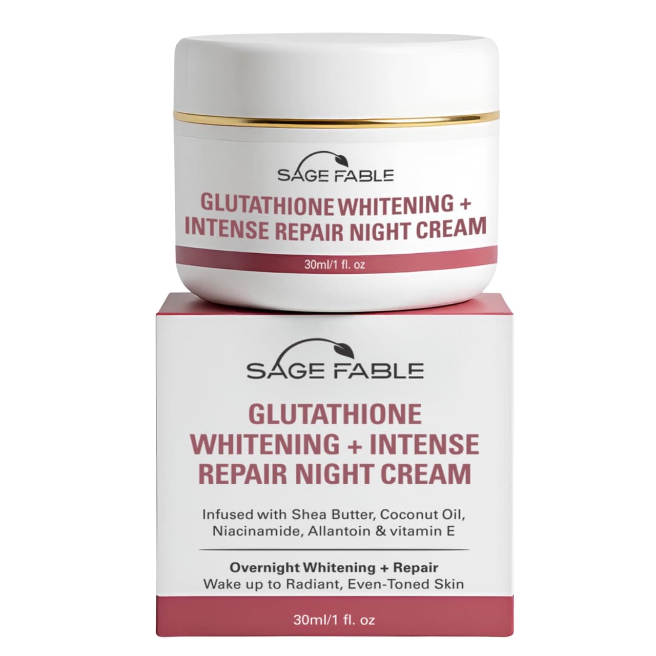 Sage Fable Glutathione Whitening + Intense Repair Night Cream | Overnight Radiance With Niacinamide, Vitamin E, Shea Butter, Allantoin & Coconut Oil (30 ml)| For Men and Women.