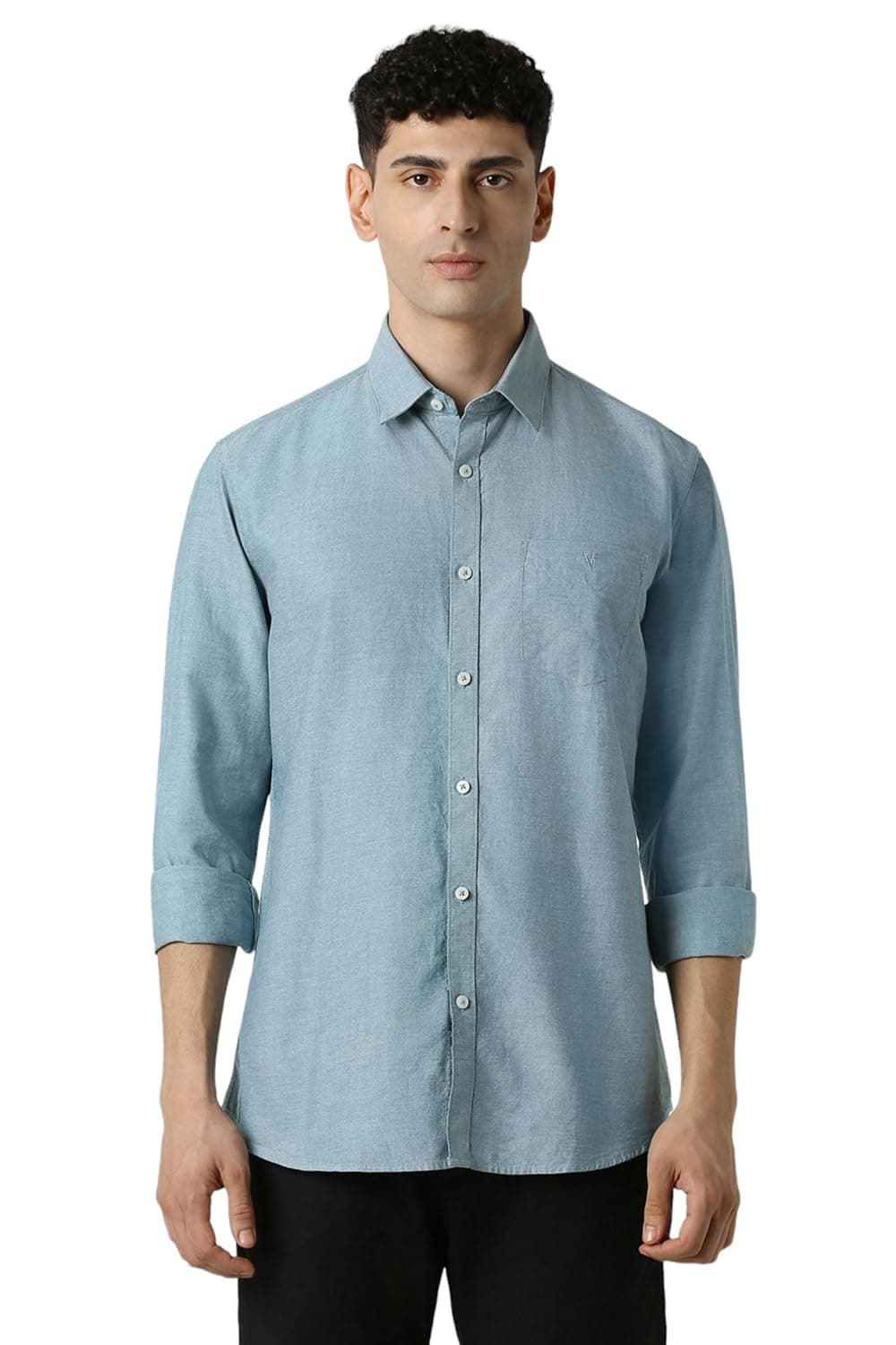 Van Heusen Men's 100% Cotton Solid Regular Fit Casual Shirt