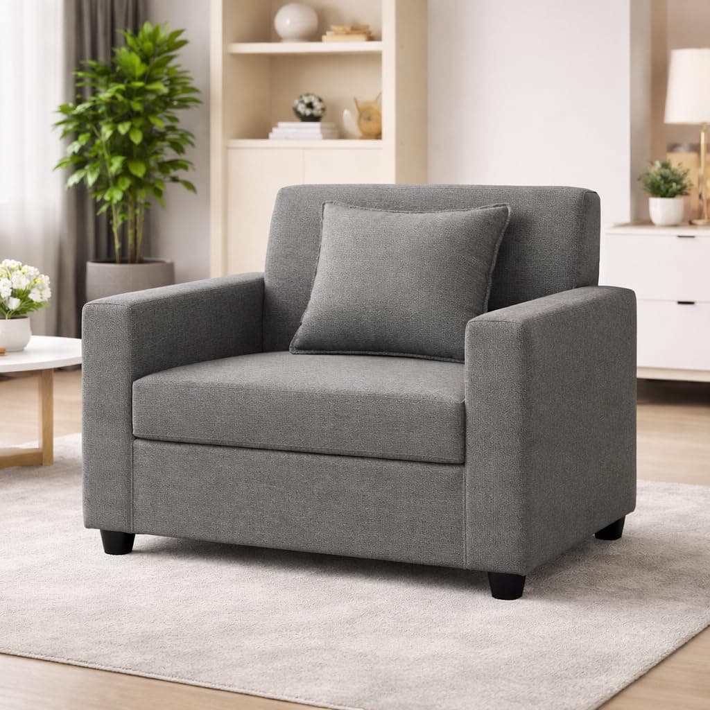 HANDWOOD FURNITURE 1 Seater Fabric Sofa for Living Room Furniture | Sofa for Home & Office | Fabric Color:- Dark Grey