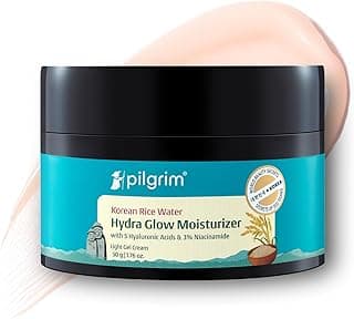 Pilgrim Korean Light Gel Oil Free Hydra Glow Moisturizer Cream 50 g| With Hyaluronic Acids, 3% Niacinamide, Rice Water for 5x Hydration & Instant Glass Skin | Hydrating Gel for All Skin Type