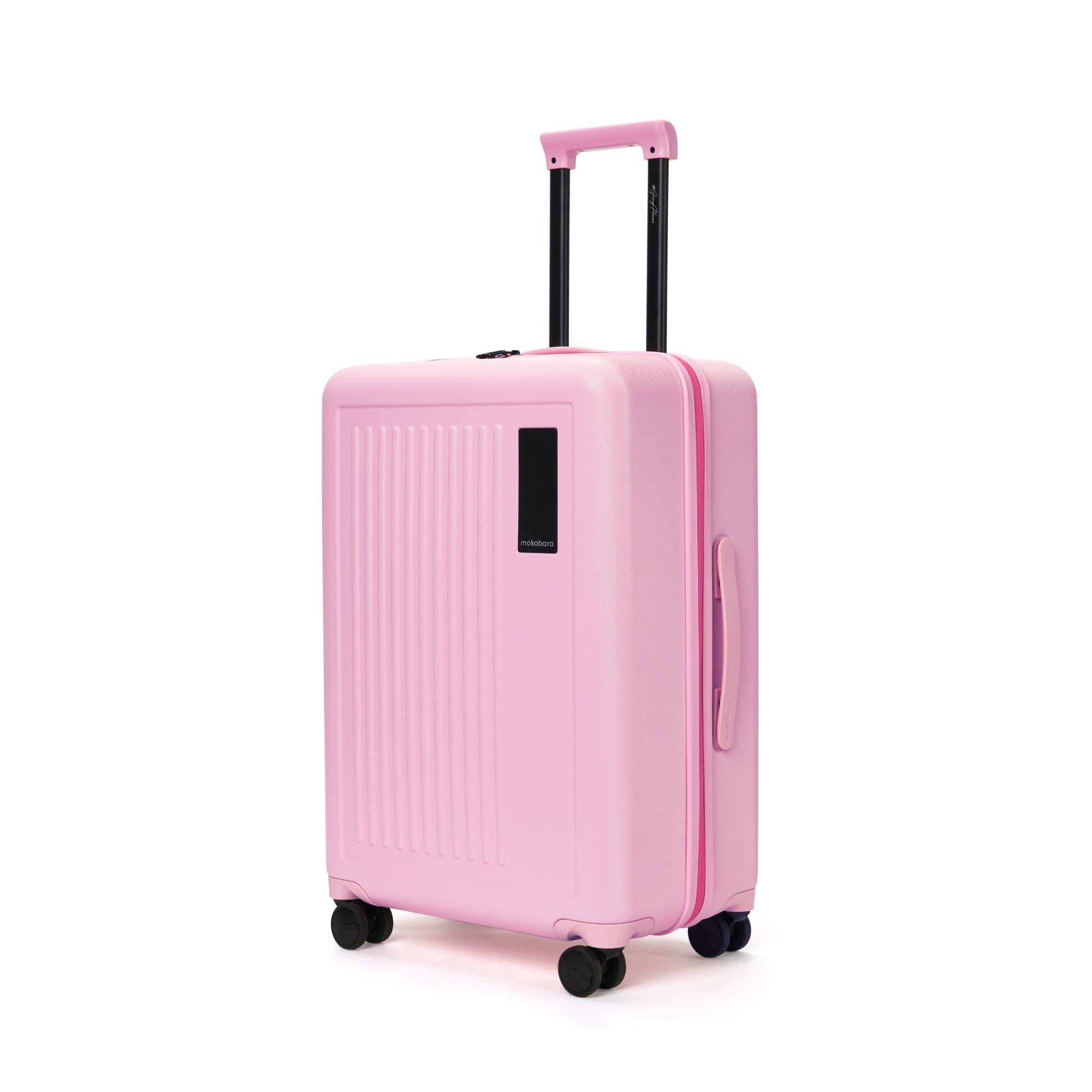 MOKOBARA Transit Check-in Luggage Trolley Bag-64cm(65L),Lightweight Polycarbonate Hardshell,360° 8 Silent Wheels,One Push TSA Lock,Premium Zipper,Suitcase for 7-14 Day Travel,Pink(Excuse Me)