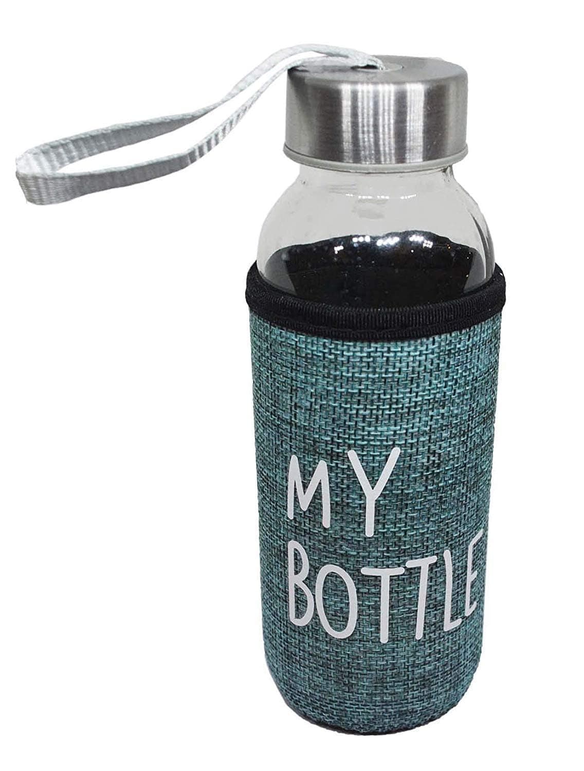 KD ZONE Glass Water Bottle, Set of 1, 300 ml, Blue