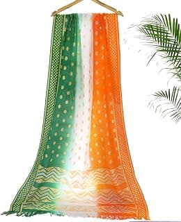 Tiranga- Indian Flag Dupatta | Multicolour- Unisex | Length:- 2.25 Meter & Width:- 36 Inch| Pure Cotton Silk