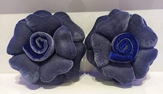 PCT Velvet Cute Both Side 3D Rose Flower Shaped Floor Decorative Cushion for Room, Living Room, Bedroom (14 x 14 inch, Purple) (Set of 2)