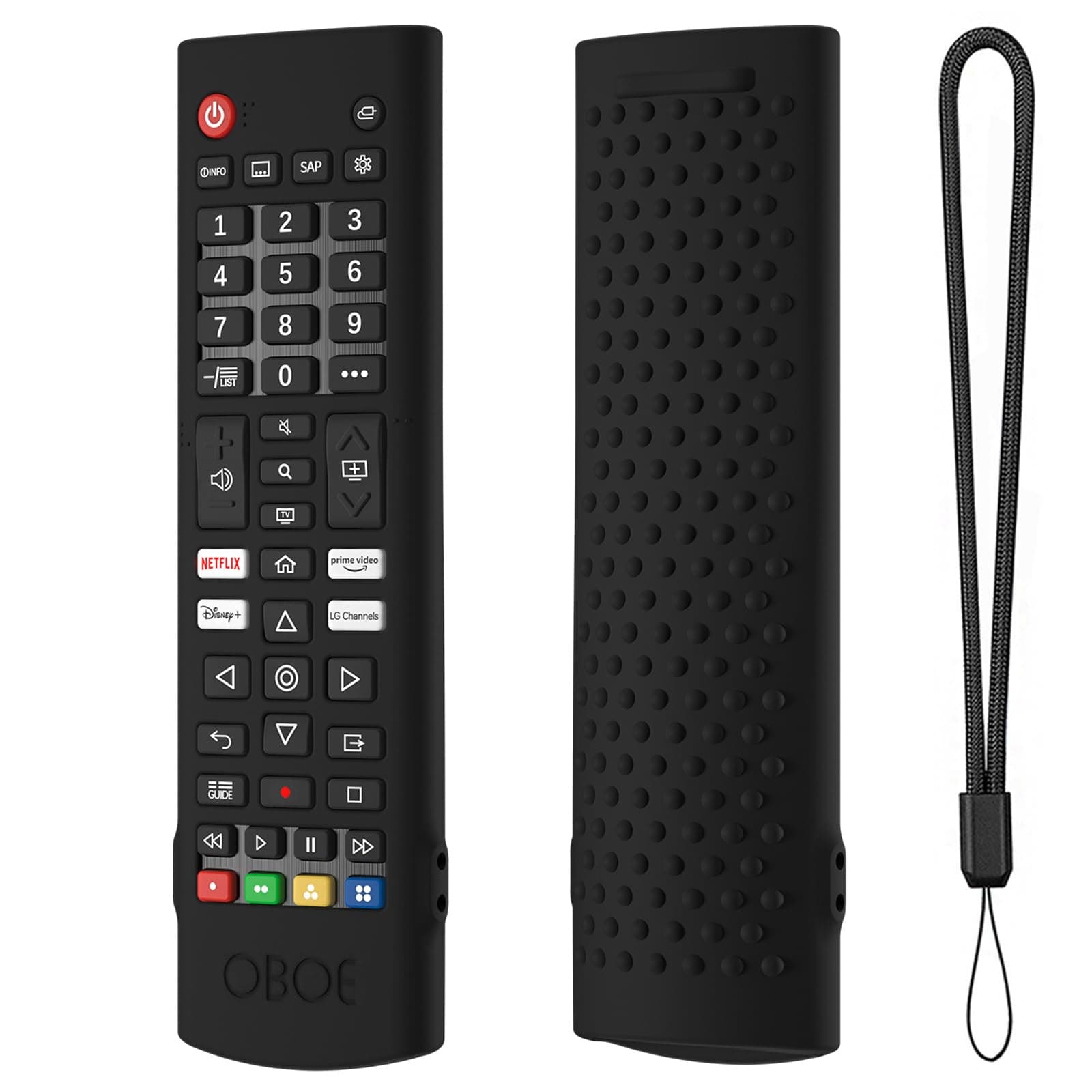 Oboe Silicone Tv Remote Cover Compatible with LG Smart LED TV Remote LG AKB750 Protective Case with Lanyard (D-Black) [Remote NOT Included]