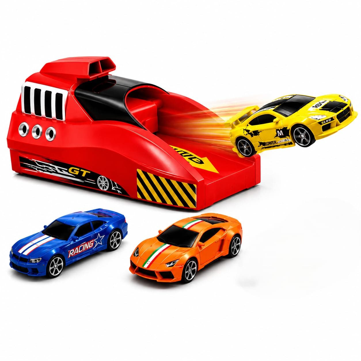 PLUSPOINT Rapid Car Launcher Toy Set – High Speed Racing Launcher with 3 Die-Cast Cars, Racing Battle Toy for Boys & Girls Ages 3-8 Years