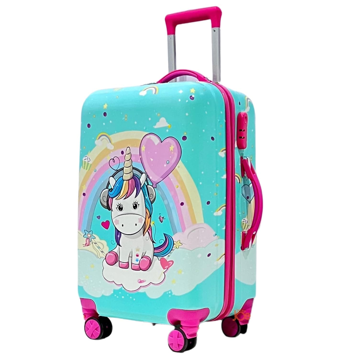 JUNIOR JOE Polycarbonate Kids Carry On Luggage Hardside Rolling Suitcase 24 Inches Spinner Travel Trolley Bag (Design-6), Large, Multicolour