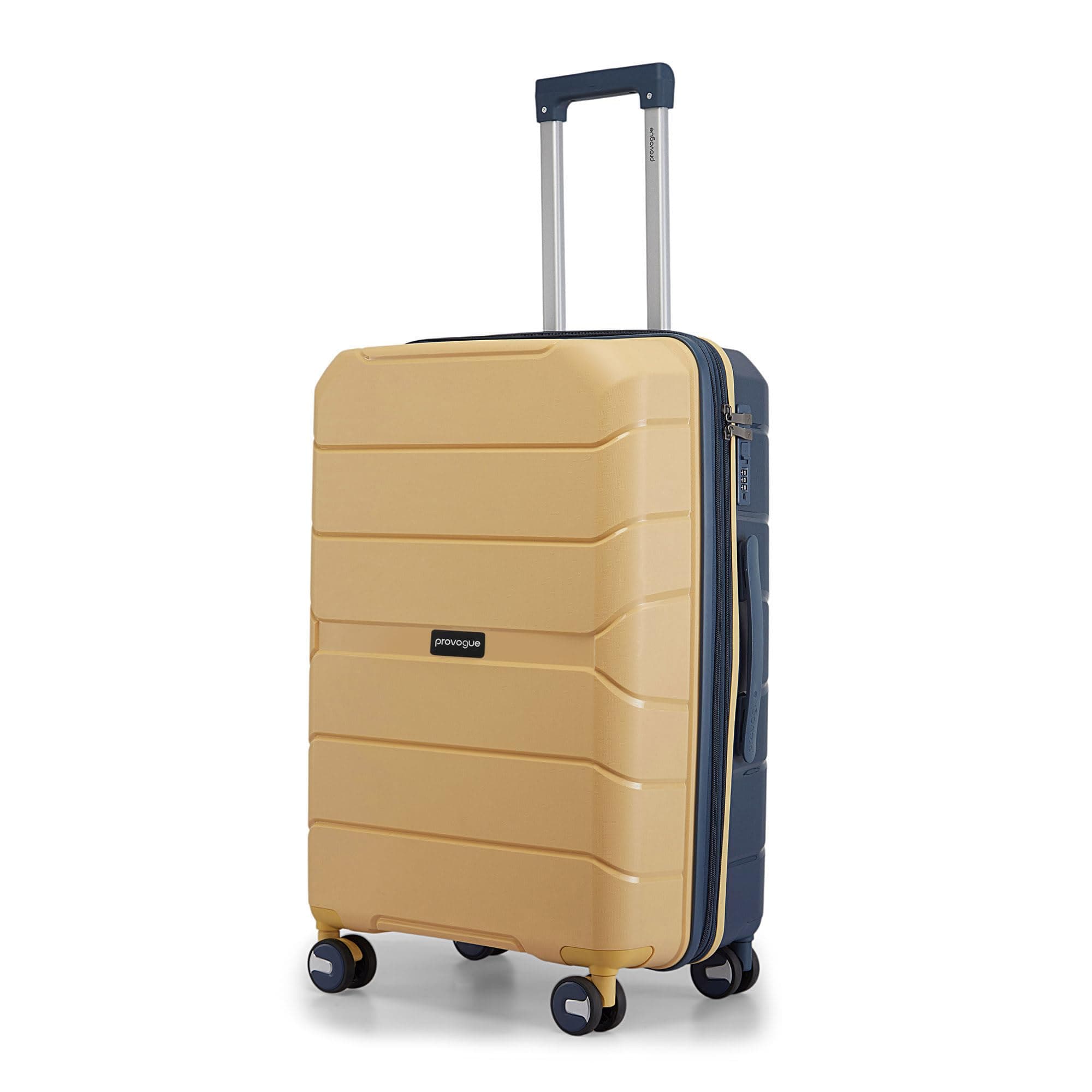 Provogue Cascade Hard-Sided PP 75 Cm Trolley Bag Large Size | Expandable Space with 8 Wheels Trolley Bags for Travel | Combination Lock | 5 Year Warranty (Golden Yellow/Blue Berry)