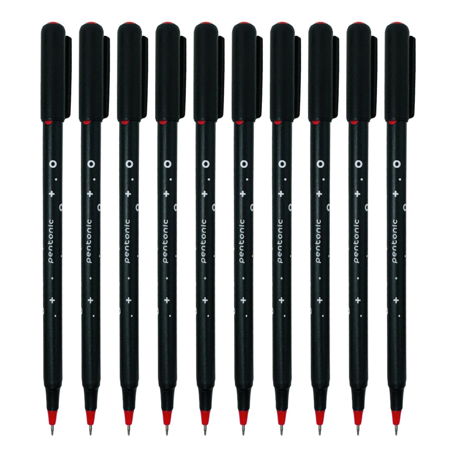 Pentonic Cipher 0.5mm Ball Pen, Black Body Red Ink (Set of 10)