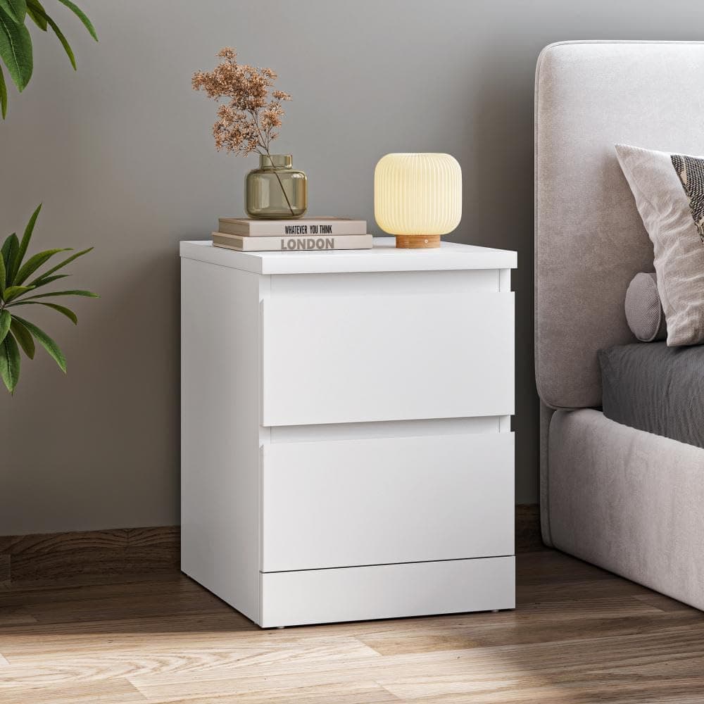 Wakefit Engineered Wood Centaur Bedside Table - 2 Drawers - Frosty White