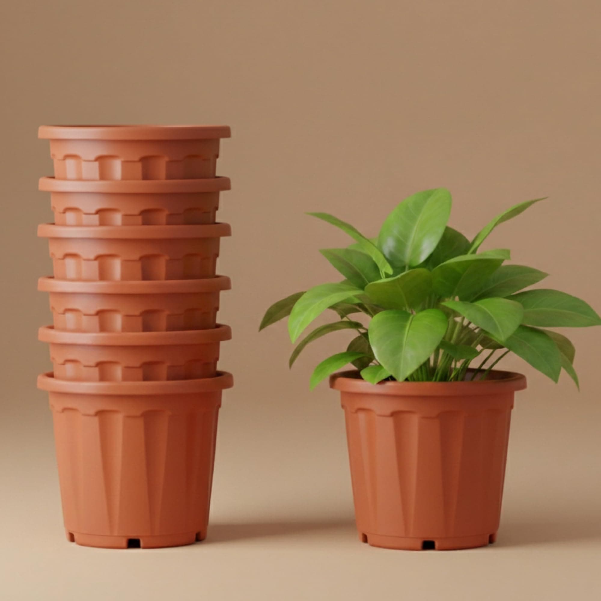DOAP UV Protected 12 inch Plastic Garden Large Flower Pots, Terracotta Color, Pack of 7, Indoor & Outdoor Balcony Planter, 12x10 Inch Gamla, Weather Proof, Non-Fading, Lightweight (7, Terracotta)