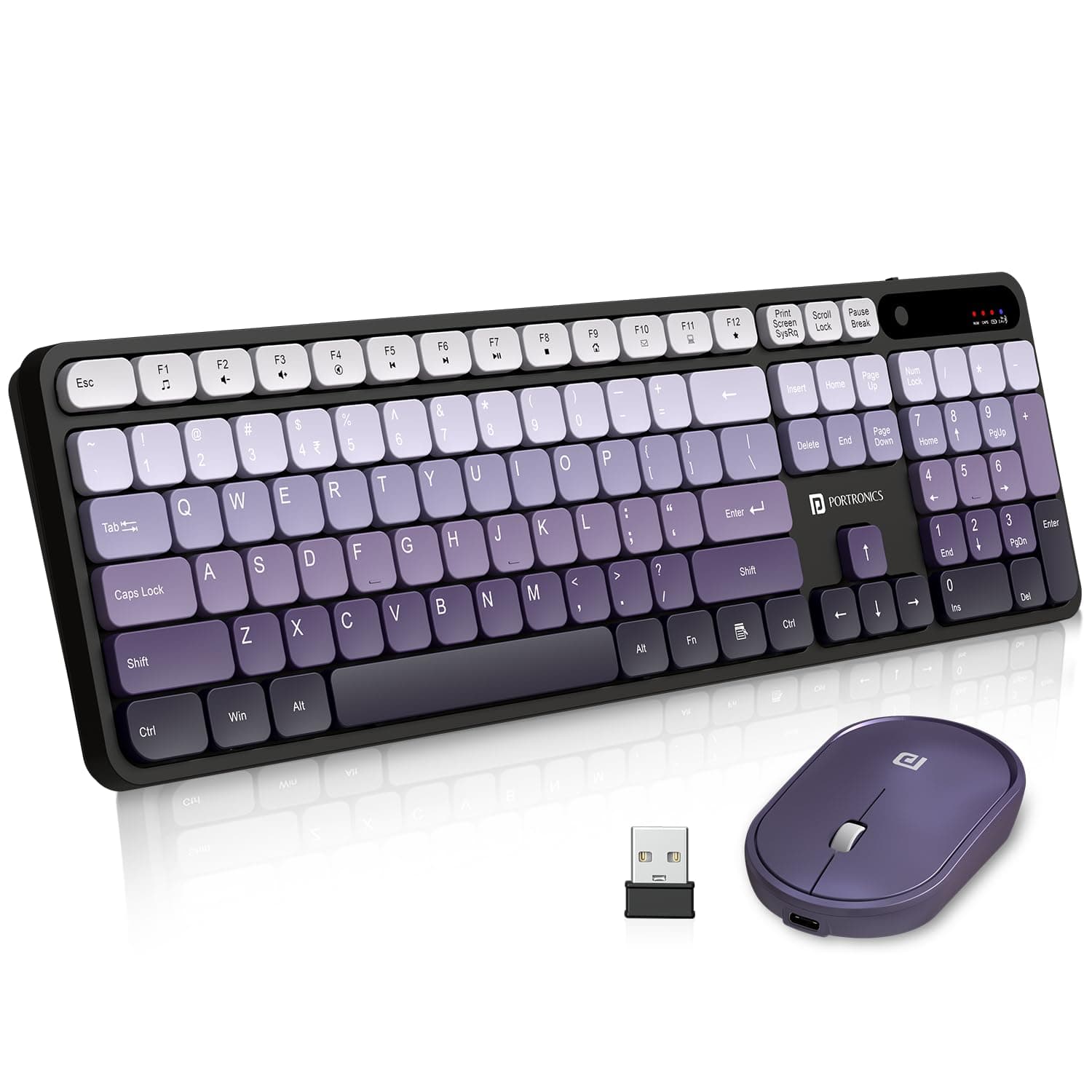 Portronics Key11 Combo Rechargeable Wireless Keyboard and Mouse Set, Bluetooth 5.3&2.4GHz Wireless,Type-C Fast Charging,Gradient Keys, Noiseless Typing, High Precision Mouse, for PC&Laptop(Purple)