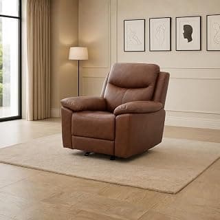 Royaloak Dallas American Half Leather Manual One Seater Recliner | Comfortable Recliner Sofa 1 Seater with Tufted Design, Padded Armrests & Pocket Springs | Durable Manual Recliner Chairs for Home