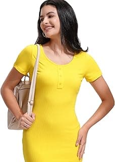 Tokyo Talkies Women's Short Sleeves Round Neck Solid Dresses | Stylish Dresses | Casual Dresses