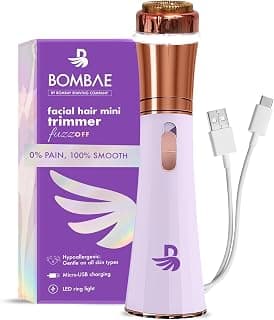 Bombae Mini Trimmer For Women|Eyebrow Trimmer| Facial Hair Removal Machine | Trimmer For Women|Hypoallergenic & Lipstick-Sized Facial Hair Remover | Peach Fuzz, Chin, Sideburns