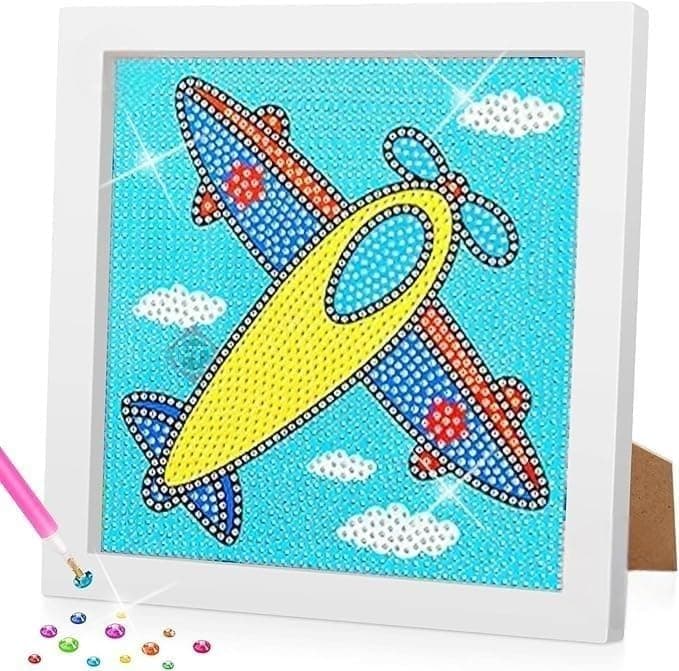 Taufa Villa Diamond Painting Kit for Kids with Frame & Tools - 17 X 17 Cm 5D Cartoon Set, DIY Art & Craft Materials (Rocket)