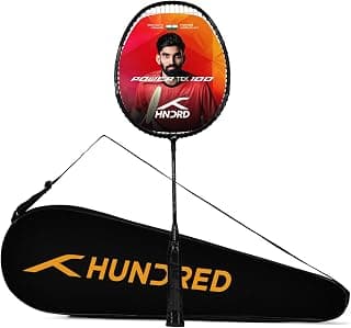 Hundred Aluminium Powertek 200 JR Badminton Racket with Full Cover (90G, Black)