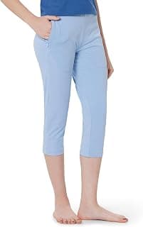 Van Heusen Women's Relaxed Fit High Rise Drawstring Waist Reflective Trim Solid Lounge Capri