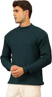 Kvetoo Men's High Neck Cable Knit Sweater | Winter Pullover | Warm Wool Blend | Casual Full Sleeve Sweater for Men | Stylish Ribbed Neck Slim Fit Winterwear