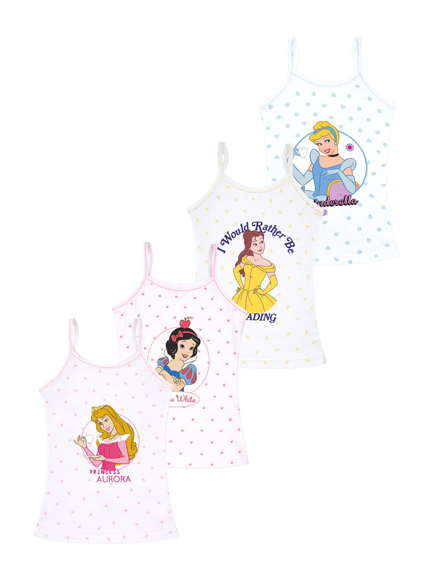 Princess Printed Girl's Regular Fit Vest Pack of 4 Print May Vary (Color & Print May Vary)